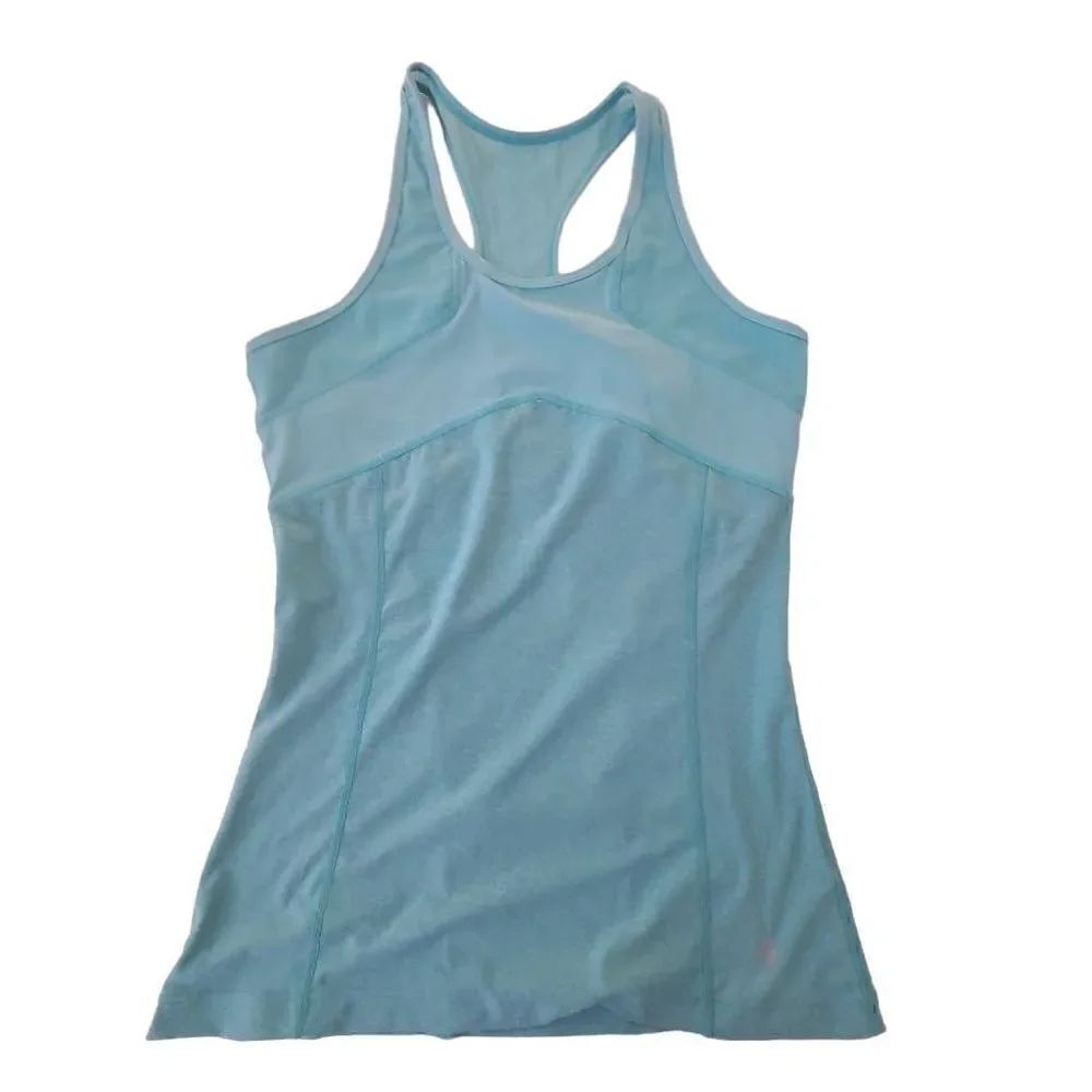 MPG Womens Silver Ruffled Trim Sleeveless Athletic Tank Top Aqua Size Medium